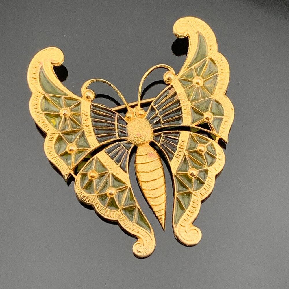 Napier Signed Gold Butterfly Vintage Piqué-a-Jour Brooch J896